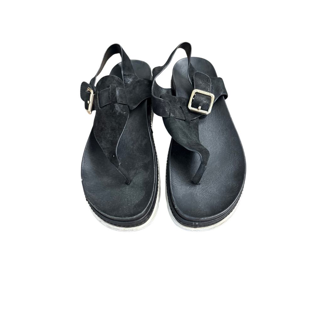 J/Slides Black Velcro Buckle Thong Slides Sz 10